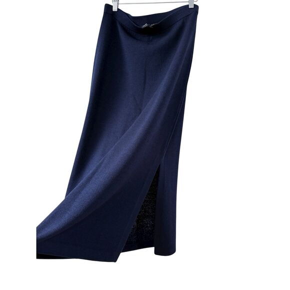 St. John Basics Santana Knit Side Slit Maxi Skirt Navy Women's Size 10 - Picture 3 of 4